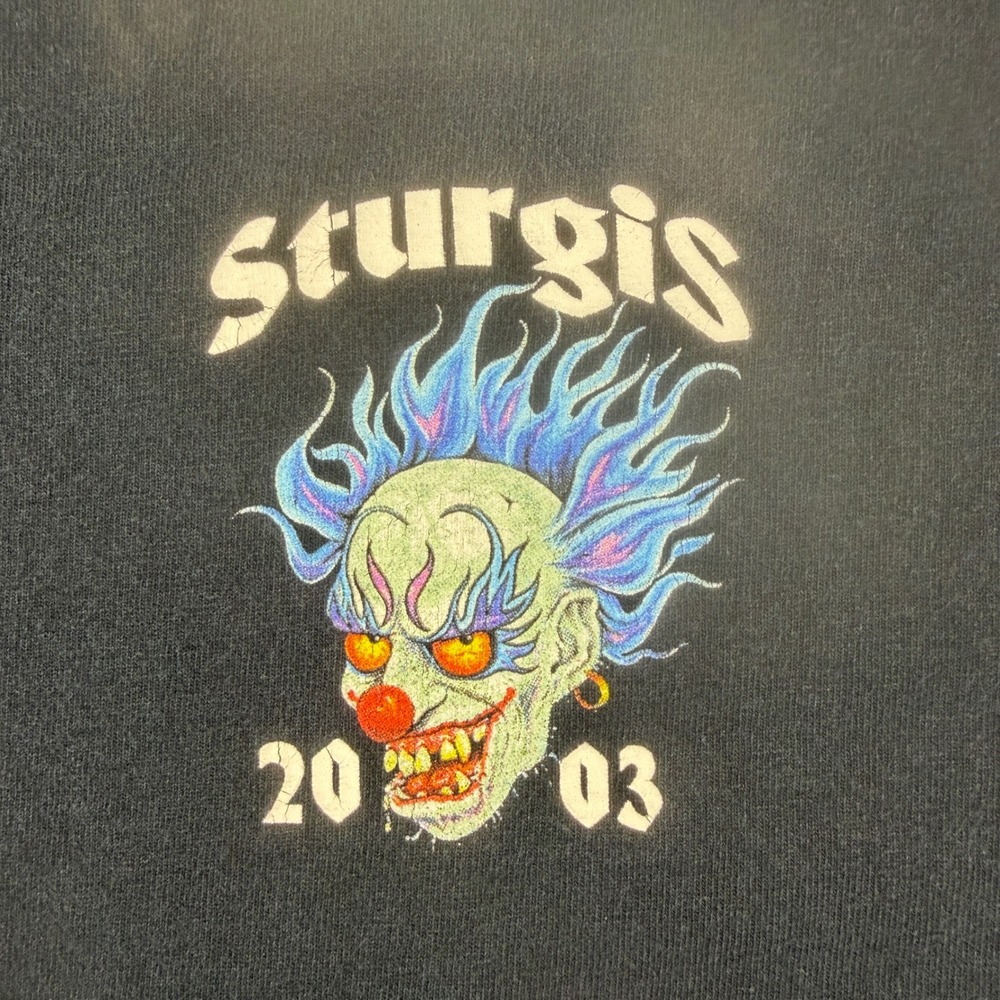 Vintage Sturgis 2003 Motorcycle Rally T-Shirt Black Evil Clown Graphic Mens XL - Picture 3 of 7